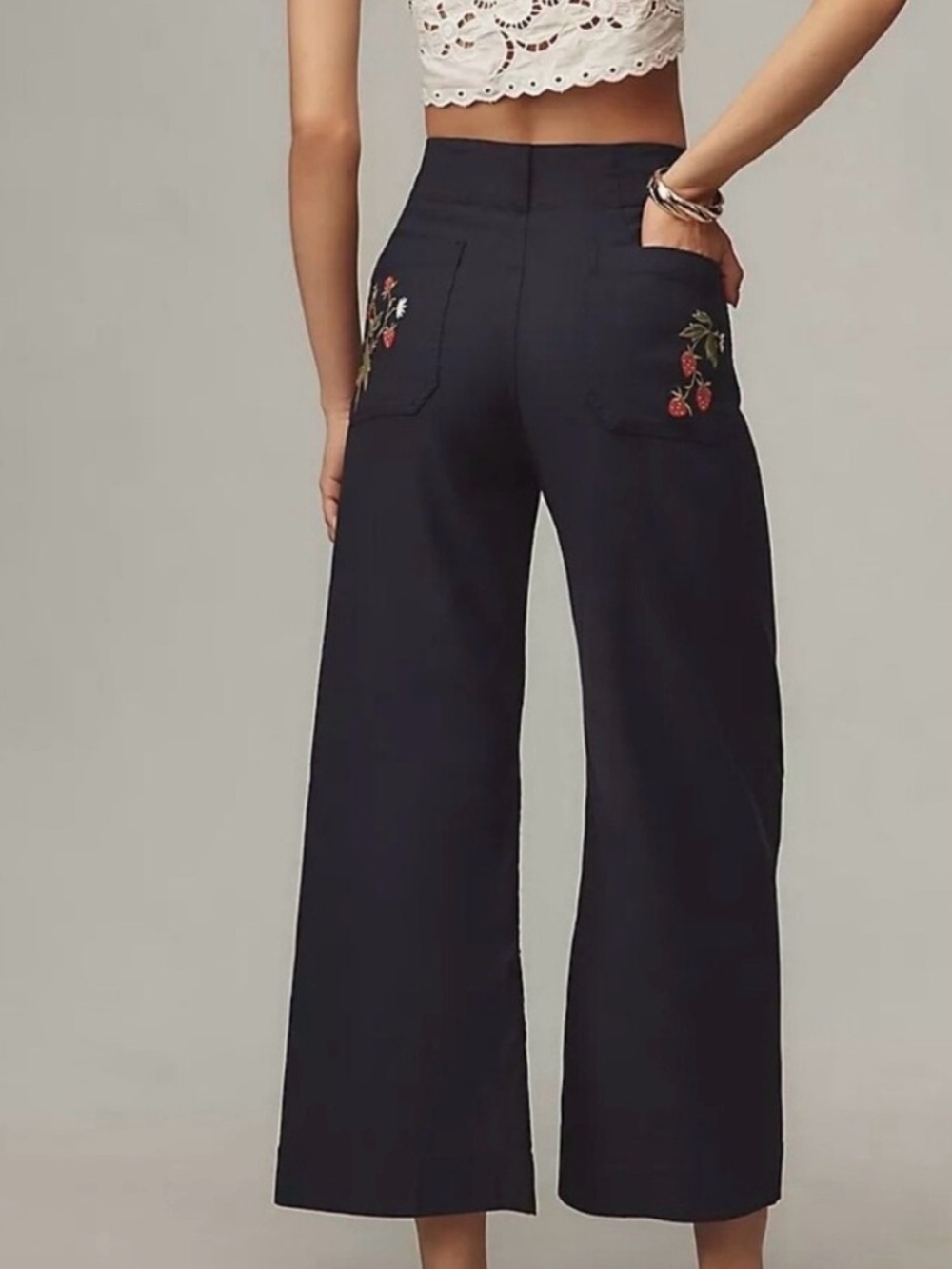 Maeve by Anthropologie The Colette Embroidered Strawberry Edition 28 Crop Wide